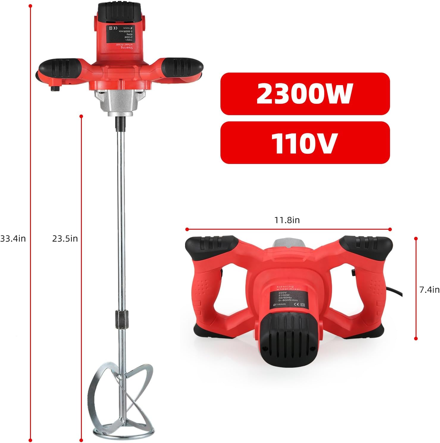 Cement Mixer 2300W, Handheld Electric Concrete Mixer with 6 Adjustable Speed