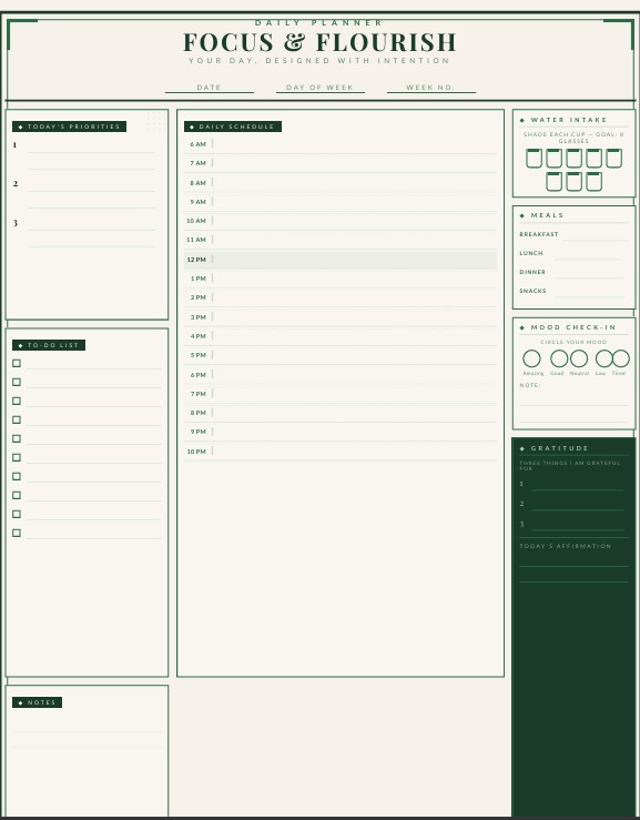 Focus & Flourish Daily Planner