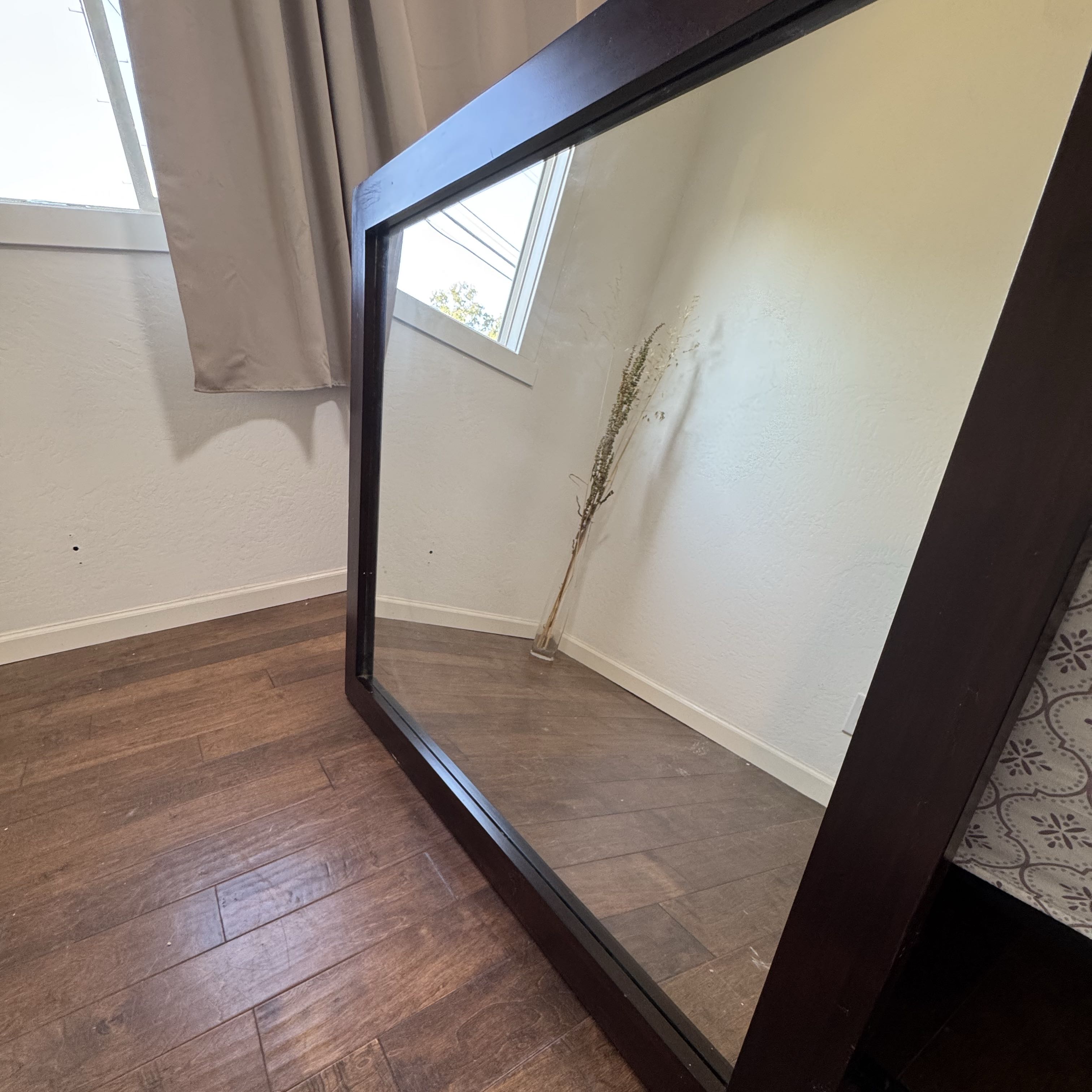 Paxton King Bedroom Mirror with Dark Wood Frame - Image 2