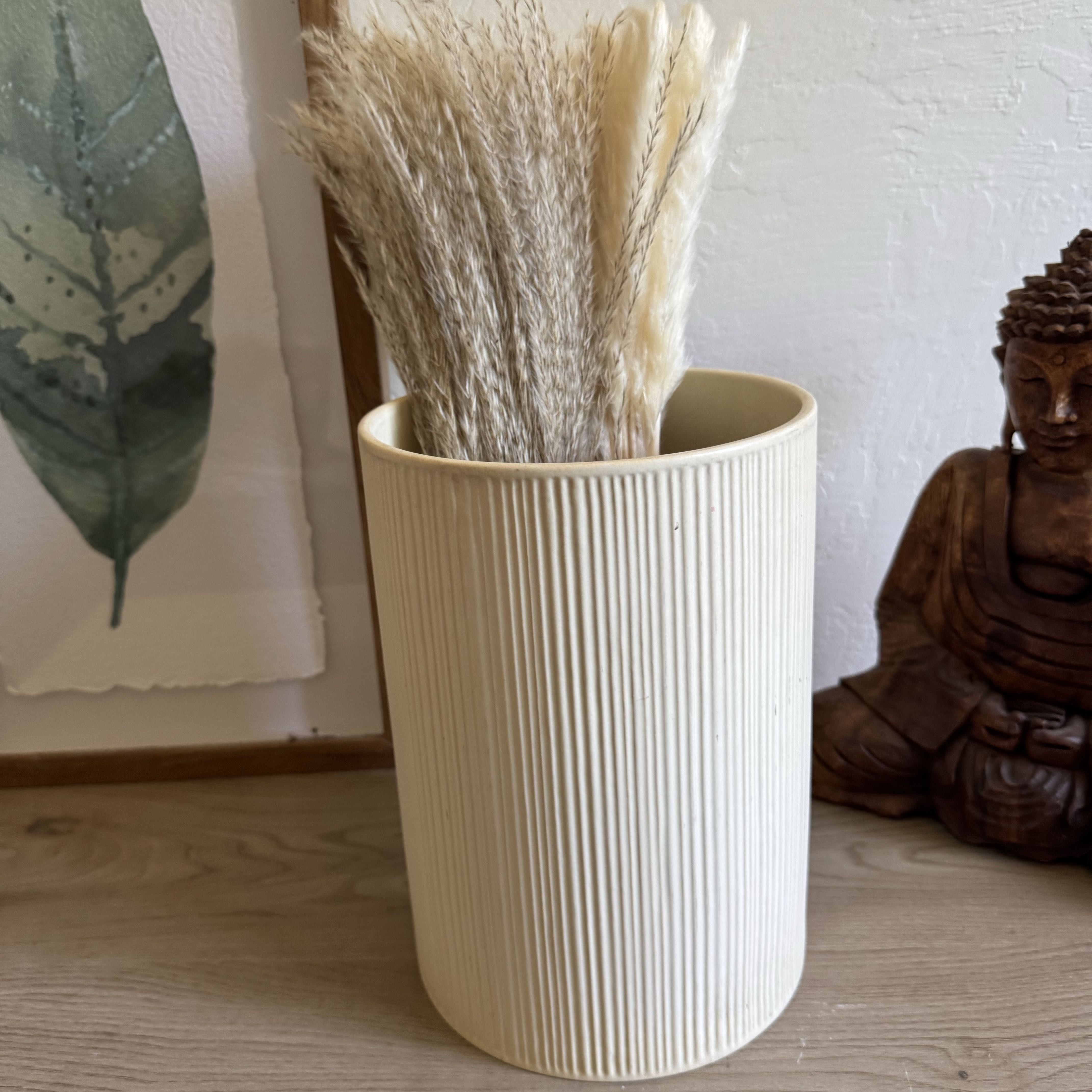Modern White Ribbed Ceramic Vase