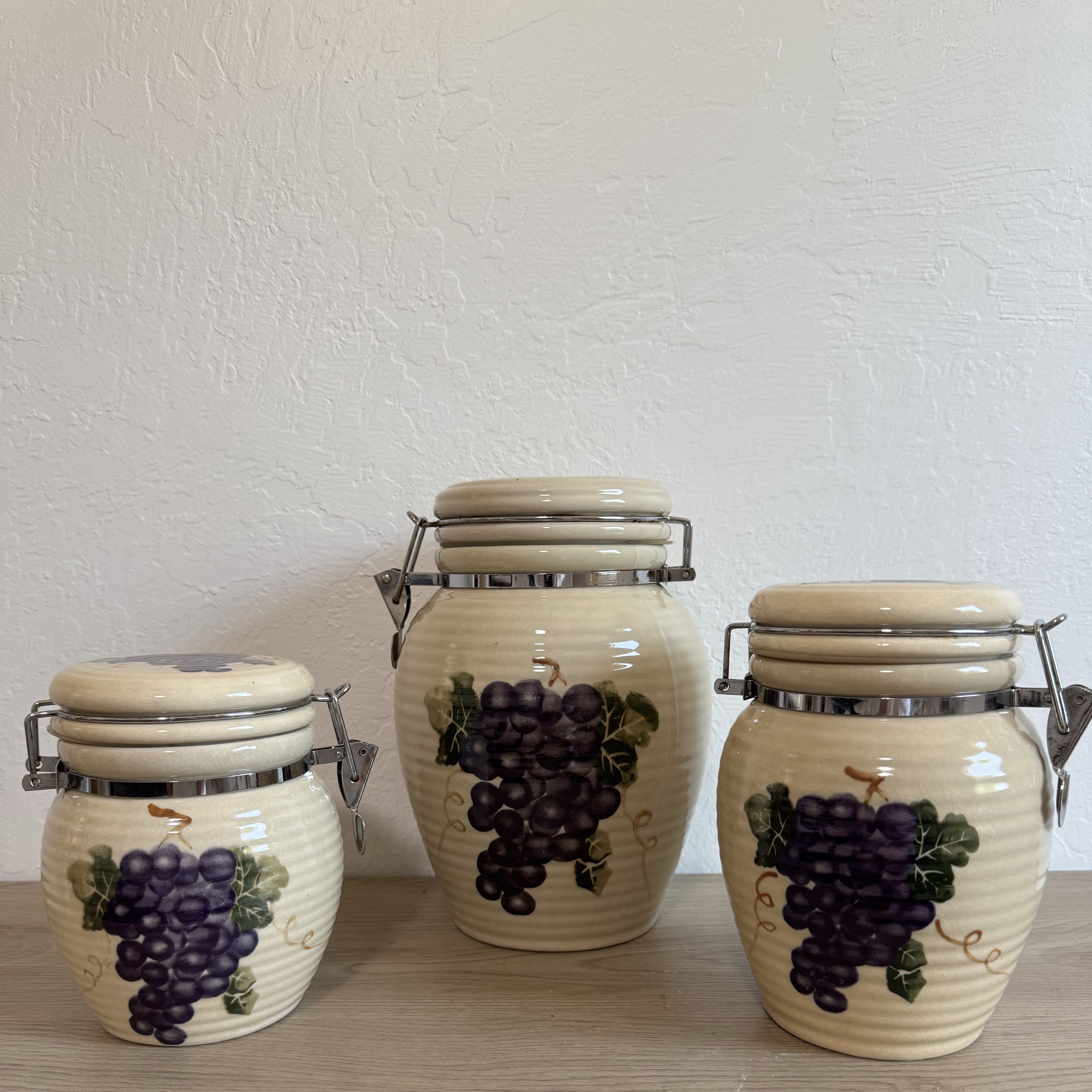 3-Piece Ceramic Grape Canister Set with Airtight Lids