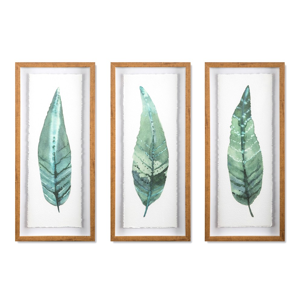 Set of 3 Framed Botanical Leaf Wall Art 28x12"