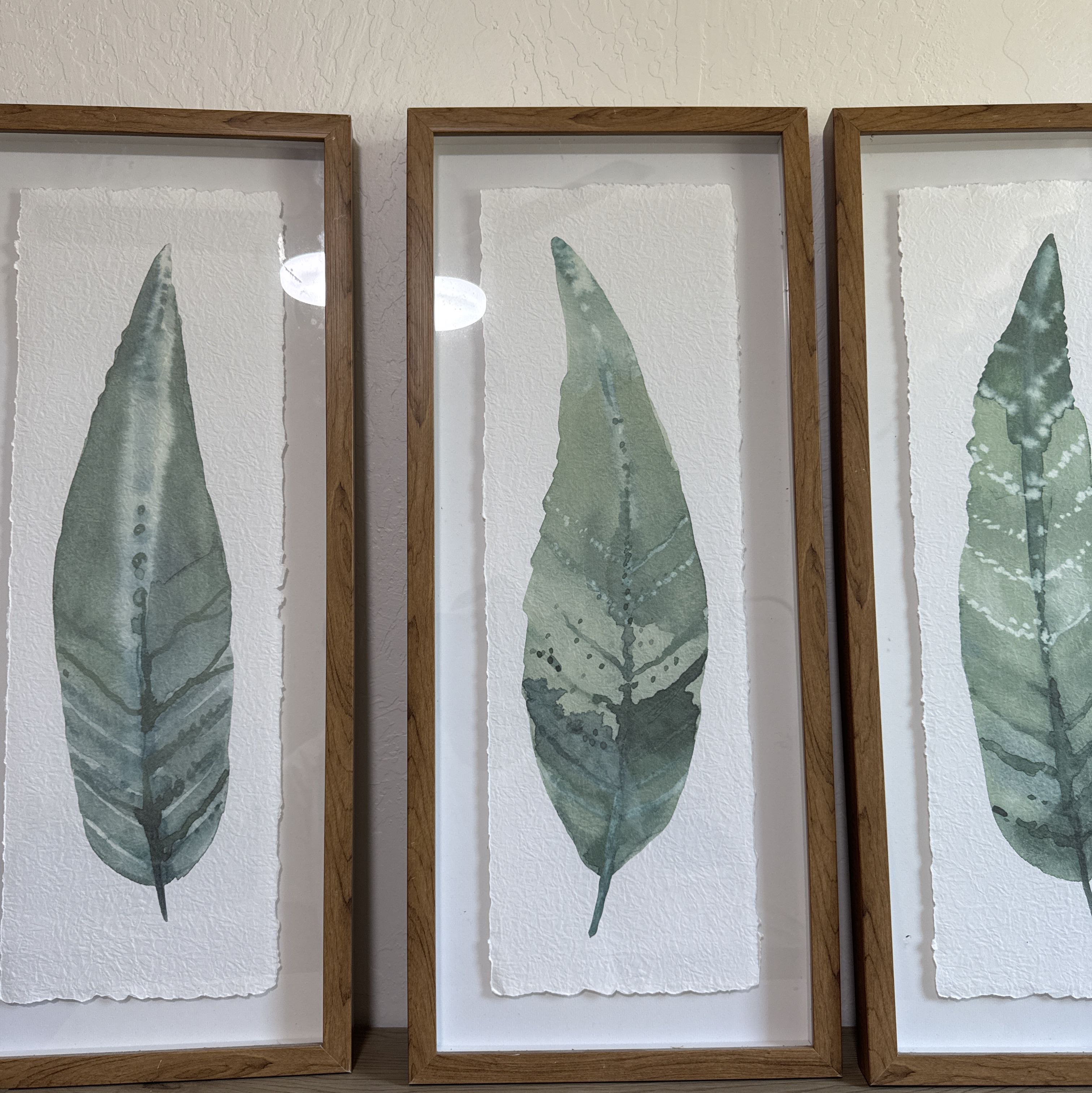 Set of 3 Framed Botanical Leaf Wall Art 28x12" - Image 2